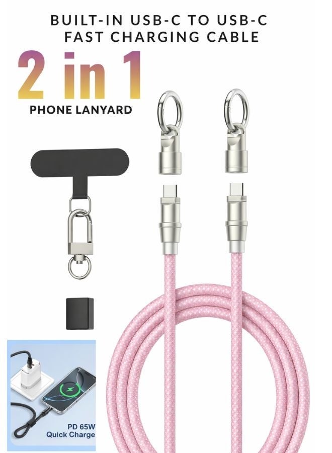 LDNIO 65W Fast Charging USB-C to USB-C Data Cable 5A with Durable Nylon Braided Lanyard Strap, 120cm Cross-Body Phone Strap Charging Cable with Keychain Function, Hands-Free Carry Type-C to Type-C Weaving Cable Compatible with Multiple Phones, Smartphones, Android Devices, Tablets, Power Banks & USB-C Devices - Image 1